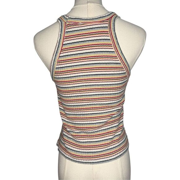 ZARA Trafaluc Women’s Small Striped Tank Top Ribbed Rainbow High Neck - Picture 4 of 5